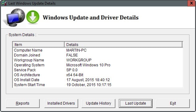 windows update and driver details