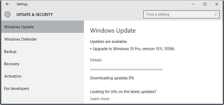 windows 10 pro version 1511,10586+