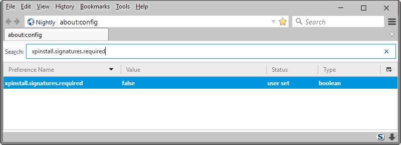 firefox addon signing disable