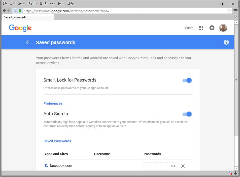 google saved passwords