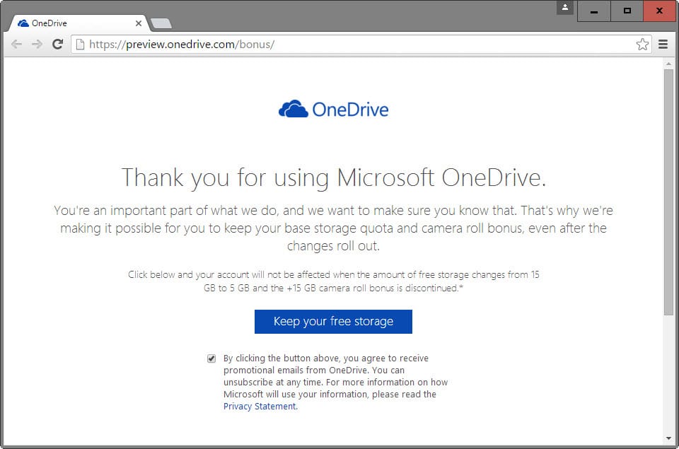 onedrive keep your free storage