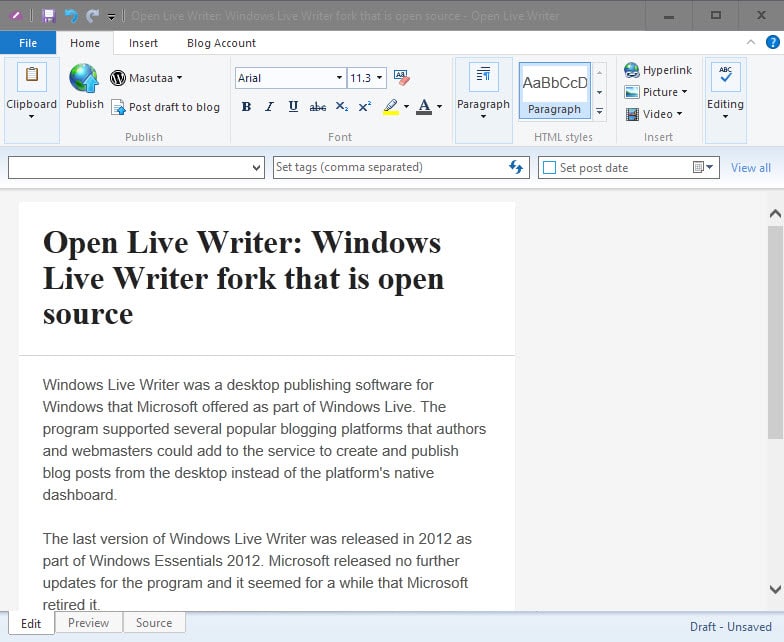 open live writer