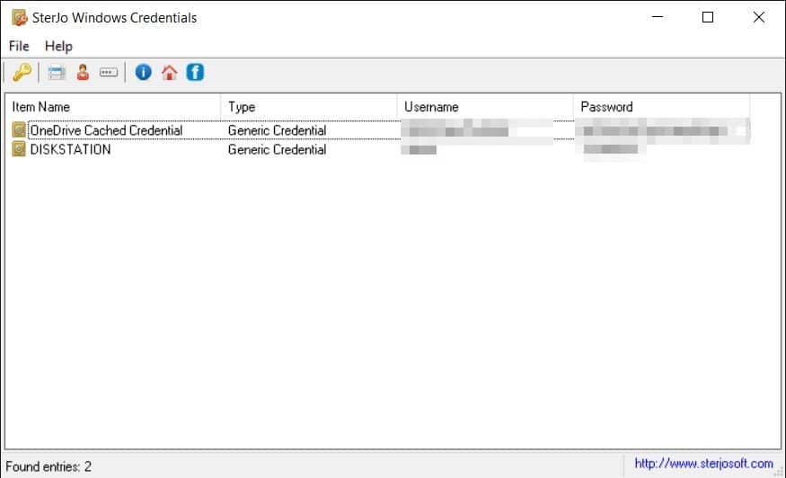 Sterjo Windows Credentials Screenshot