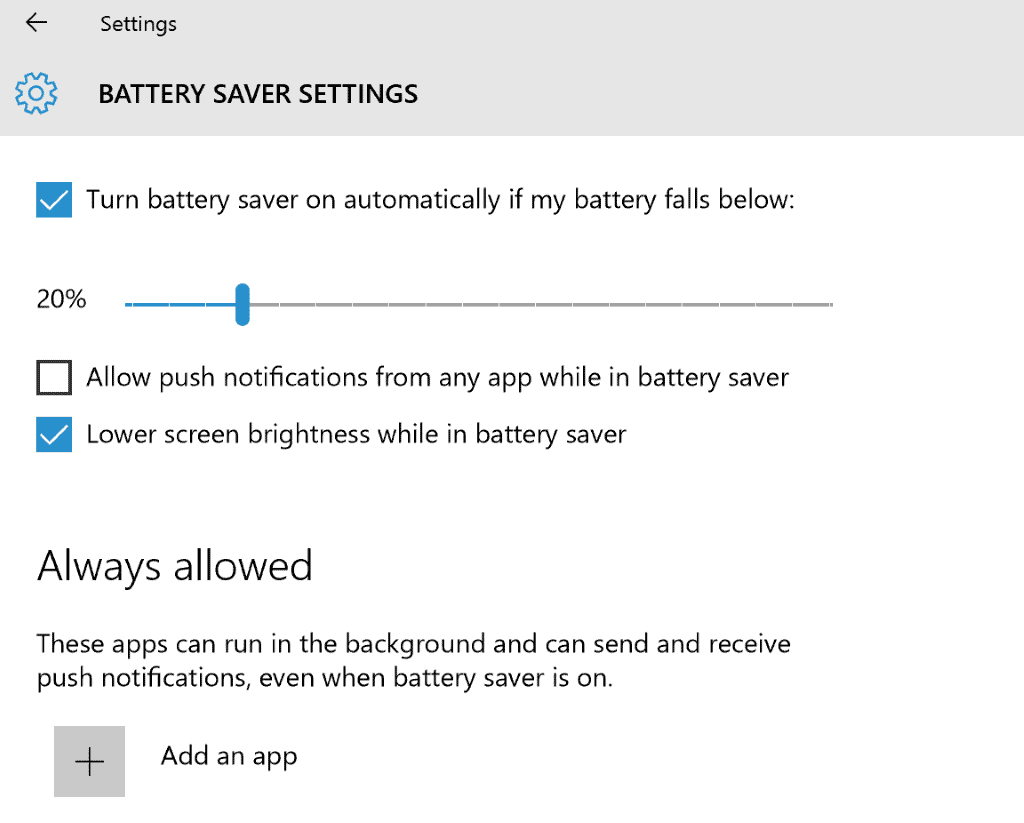 battery saver settings