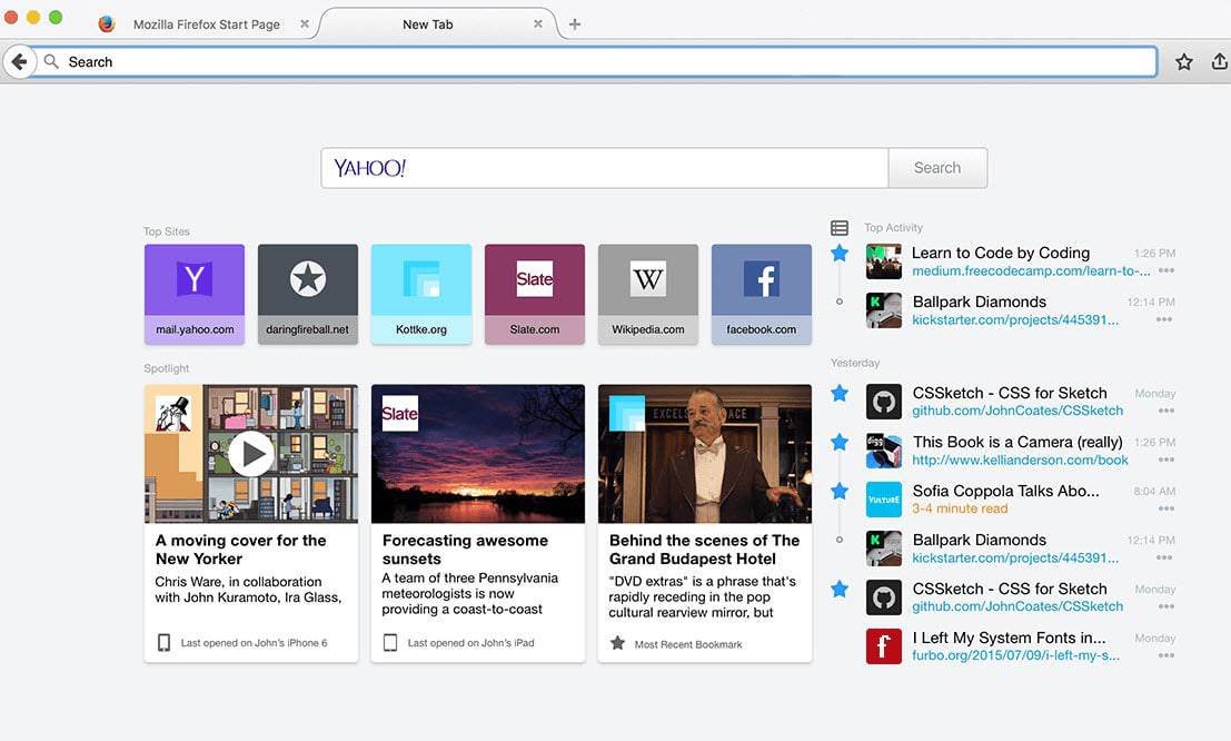 firefox new tab page