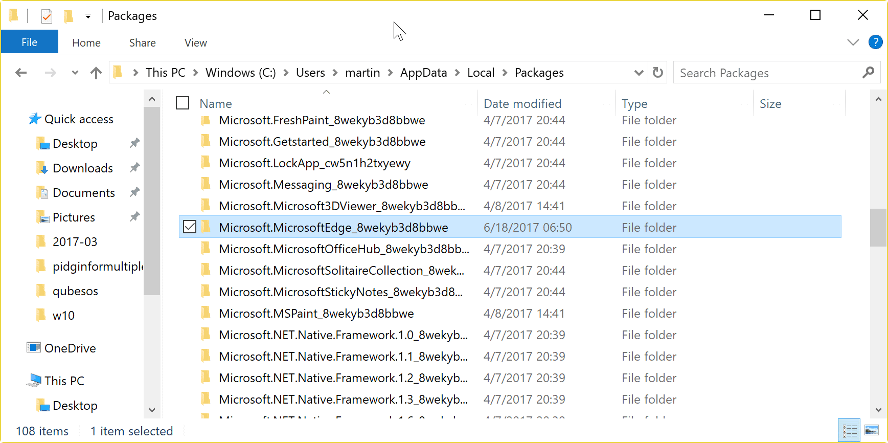 microsoft edge folder