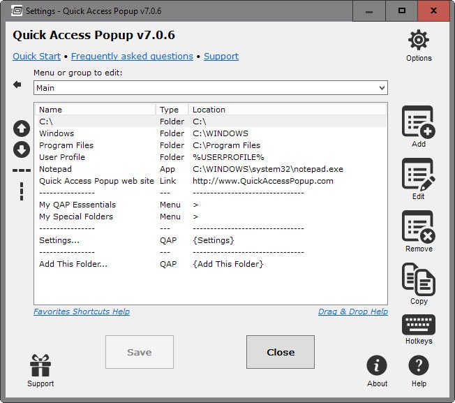quick access popup folders