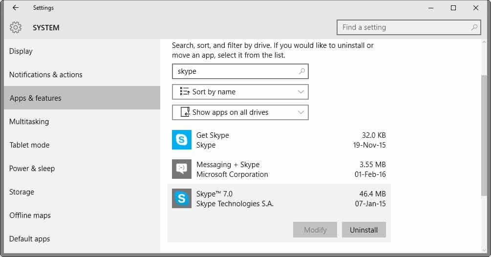 uninstall skype