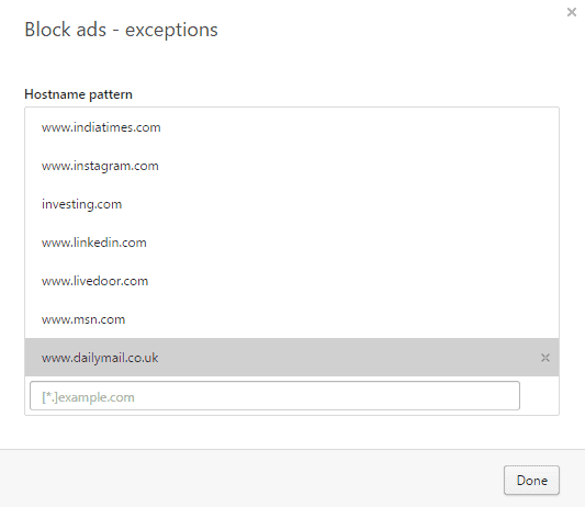 block ads exceptions