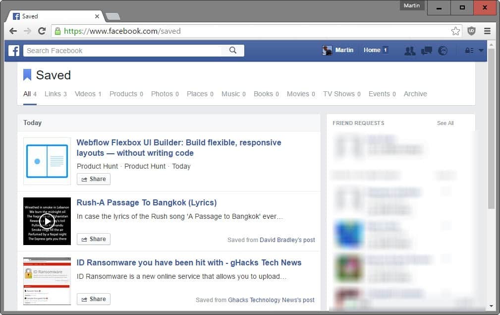 facebook saved