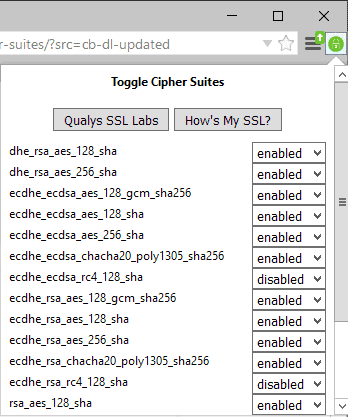 Manage cipher suites in Firefox