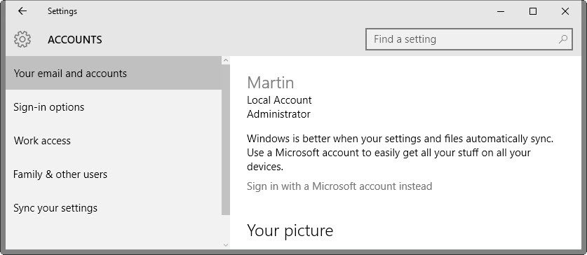 windows 10 local account