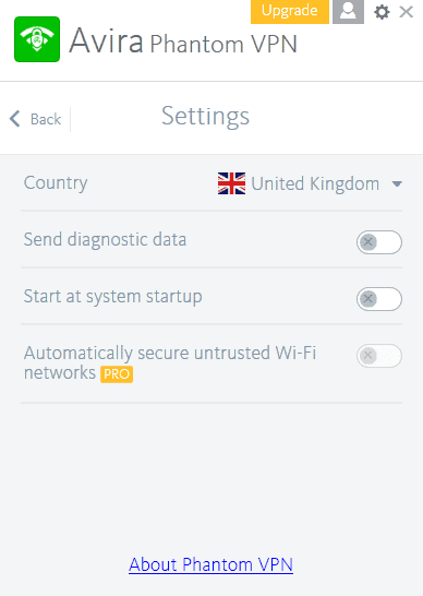 avira phantom vpn settings