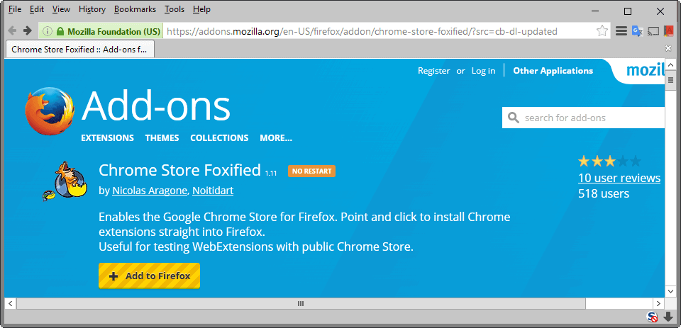 chrome store foxified
