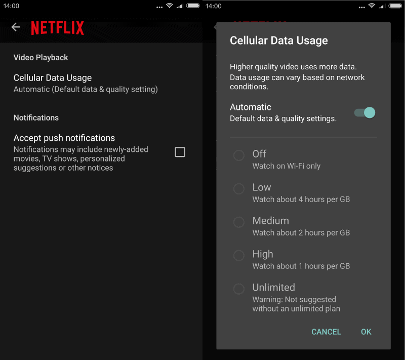 Improve Netflix's quality on cellular connections