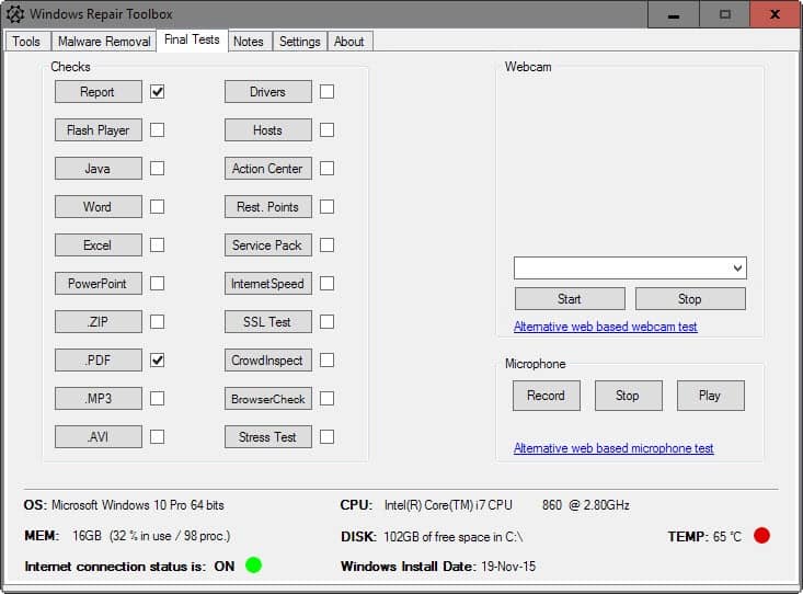 windows repair toolbox tests