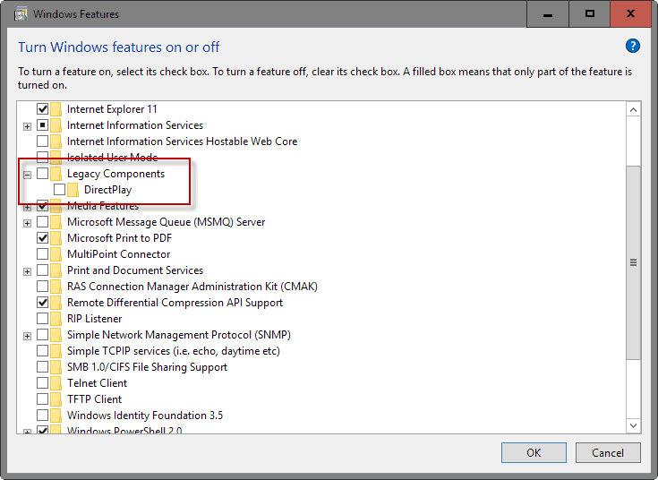 legacy components directplay