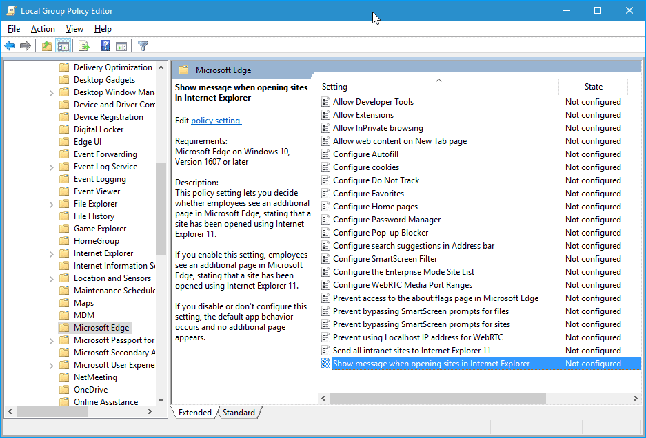 Microsoft Edge full policy list