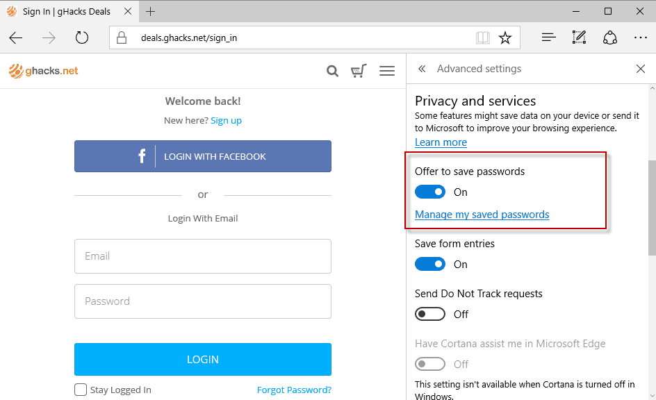 microsoft edge offer to save passwords