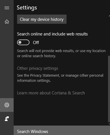 cortana turn off online web results