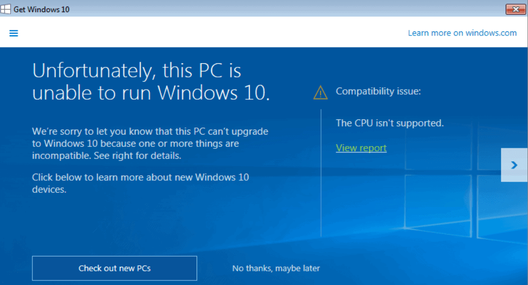 Windows 10 incompatible