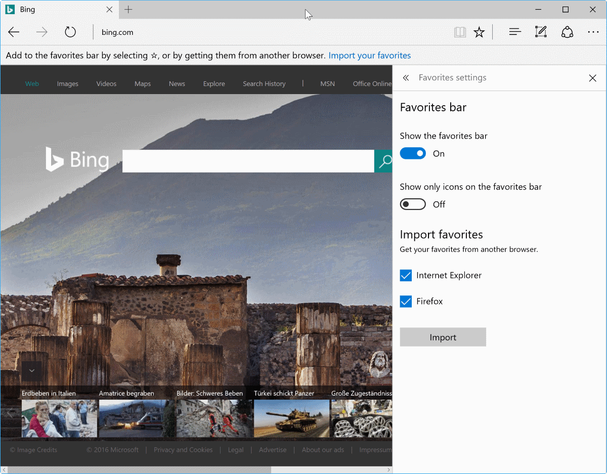 Microsoft edge favorites bar