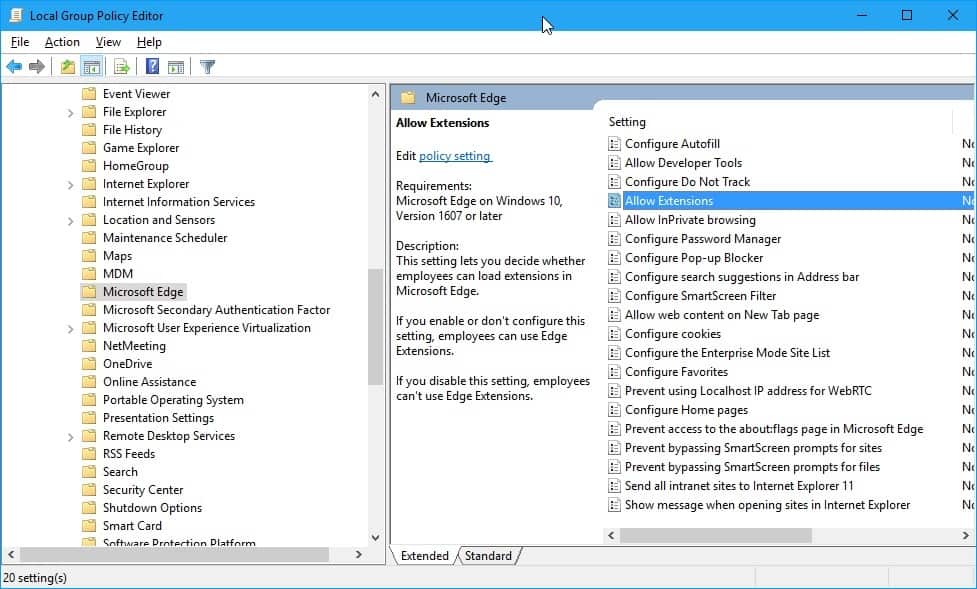 group policy allow extensions