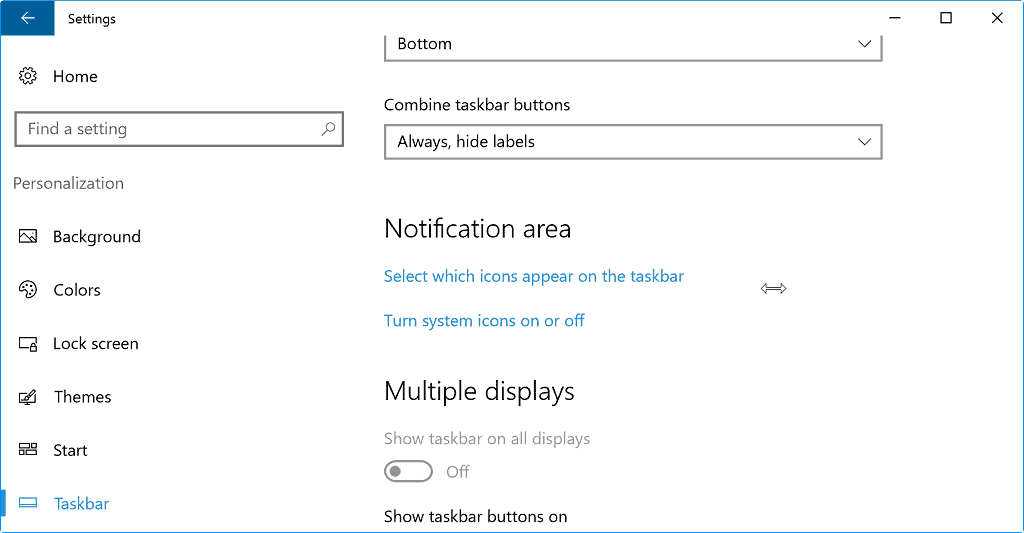 select icons taskbar