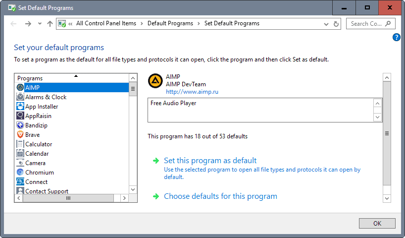 set default programs
