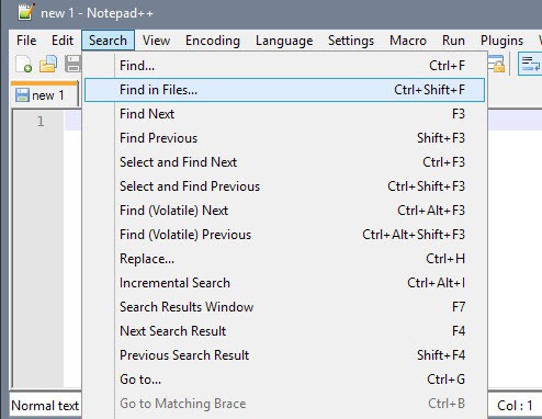 notepad find in files