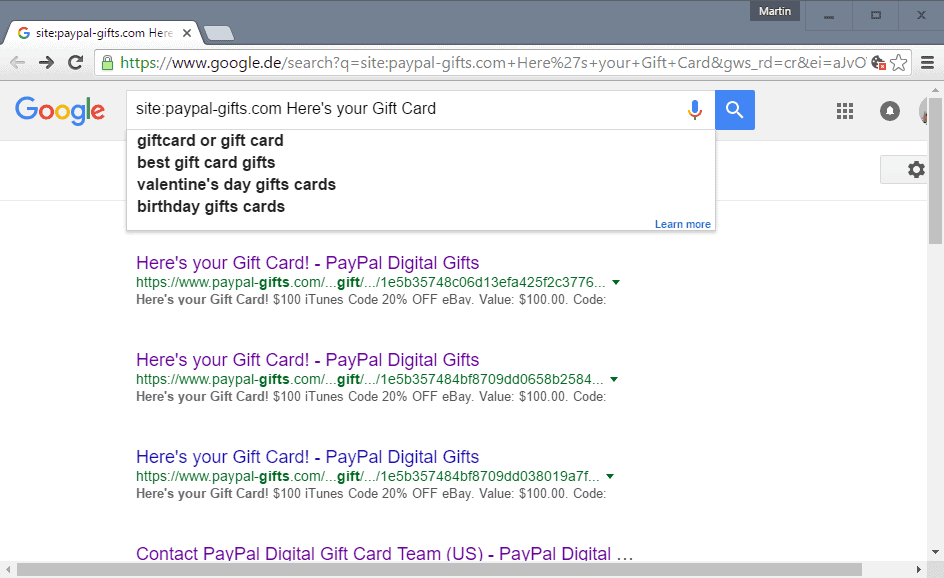 PayPal Digital Gift Cards code leak