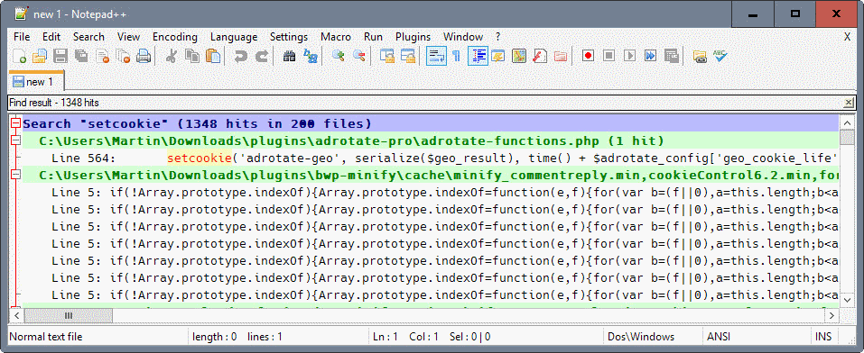 Use Notepad++ to find text in all files of a folder