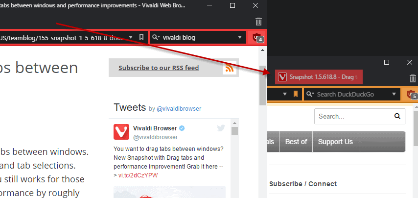 Vivaldi update brings tab dragging between windows