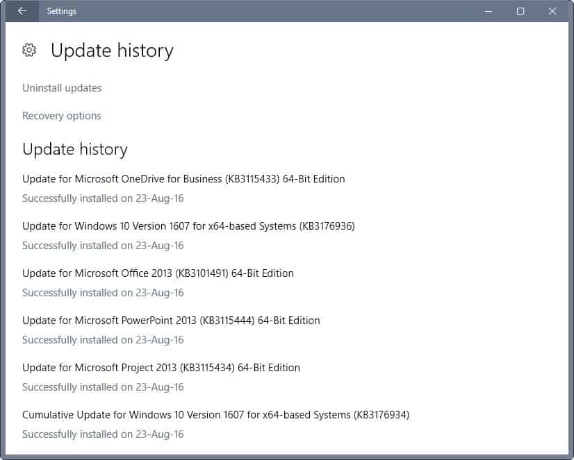 windows 10 current update history