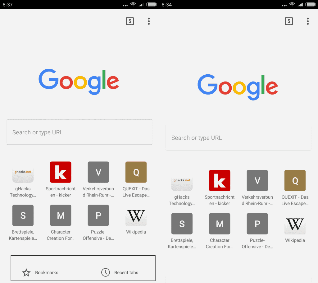 chrome 54 no bookmarks recent tabs