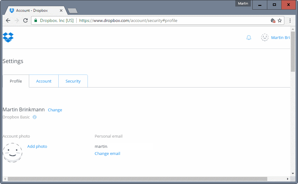dropbox email change