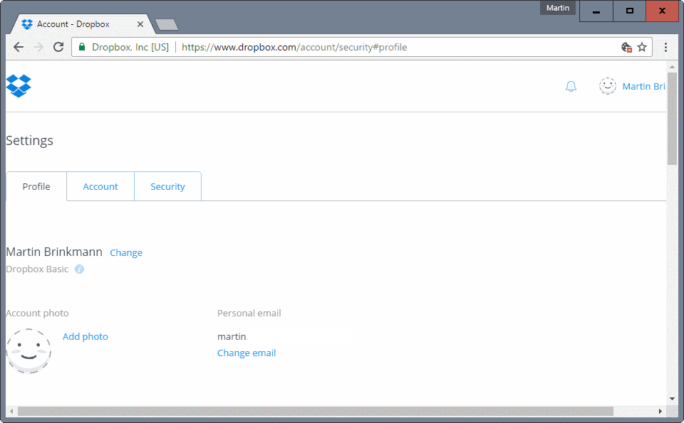 dropbox change email