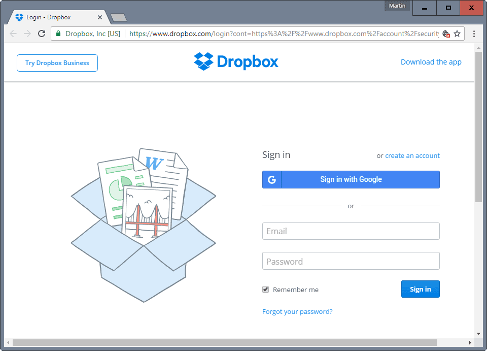 dropbox sign-in google