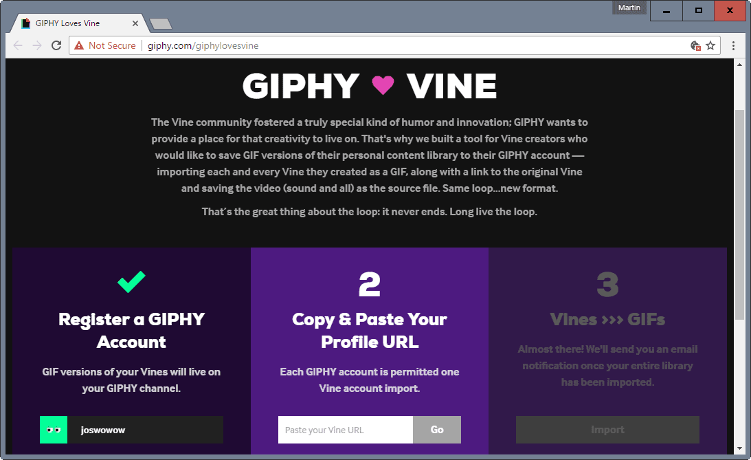 Export your Vine videos to Giphy