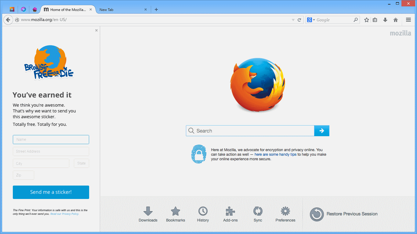 firefox browse free or die