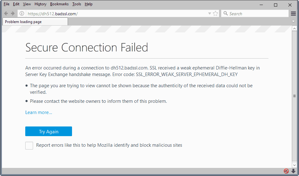 Firefox Secure-Verbindung ist fehlgeschlagen