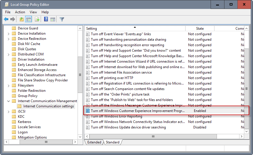 wyłączanie zadań programu poprawy jakości obsługi klienta w witrynie Windows 2008
