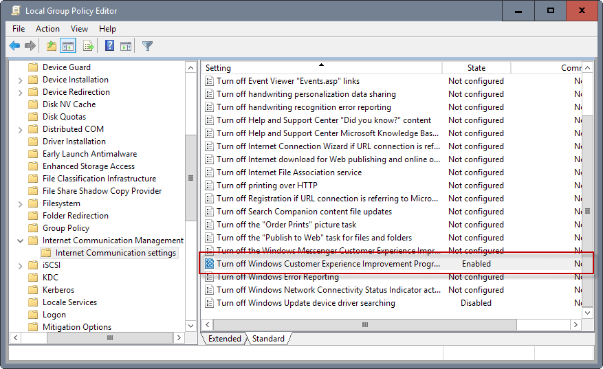 group policy windows customer-experience improvement program