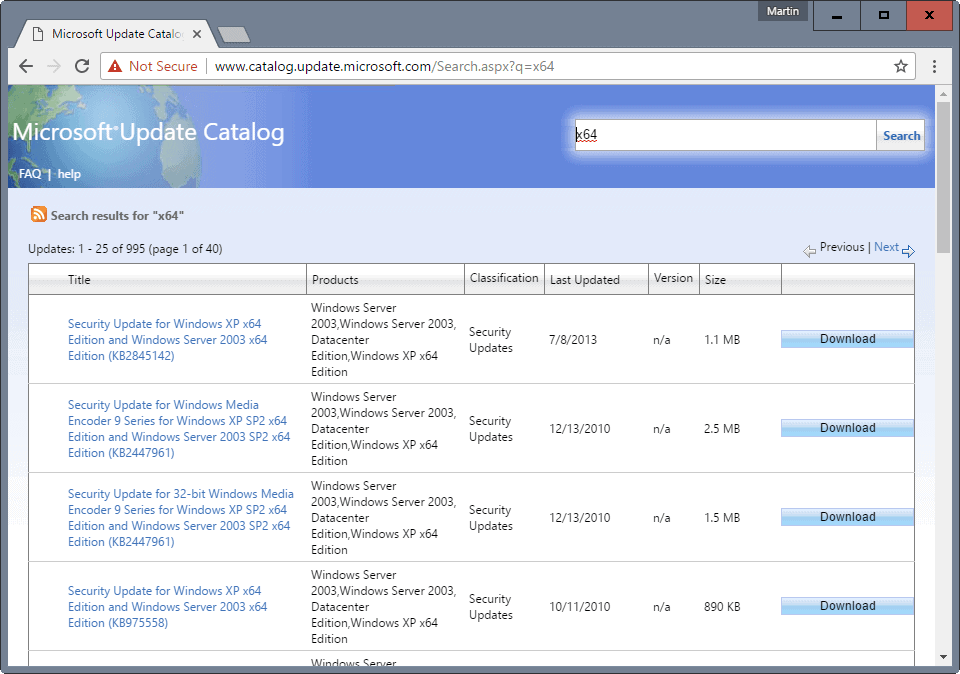 microsoft update catalog any browser