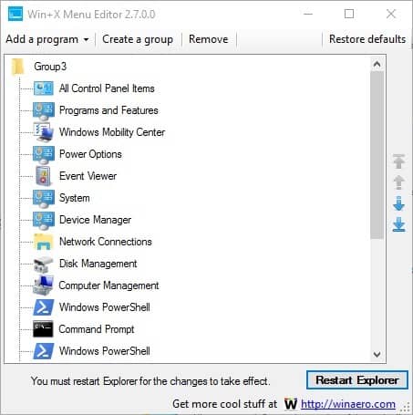 Restore the Control Panel link in Windows 10's Win+X menu