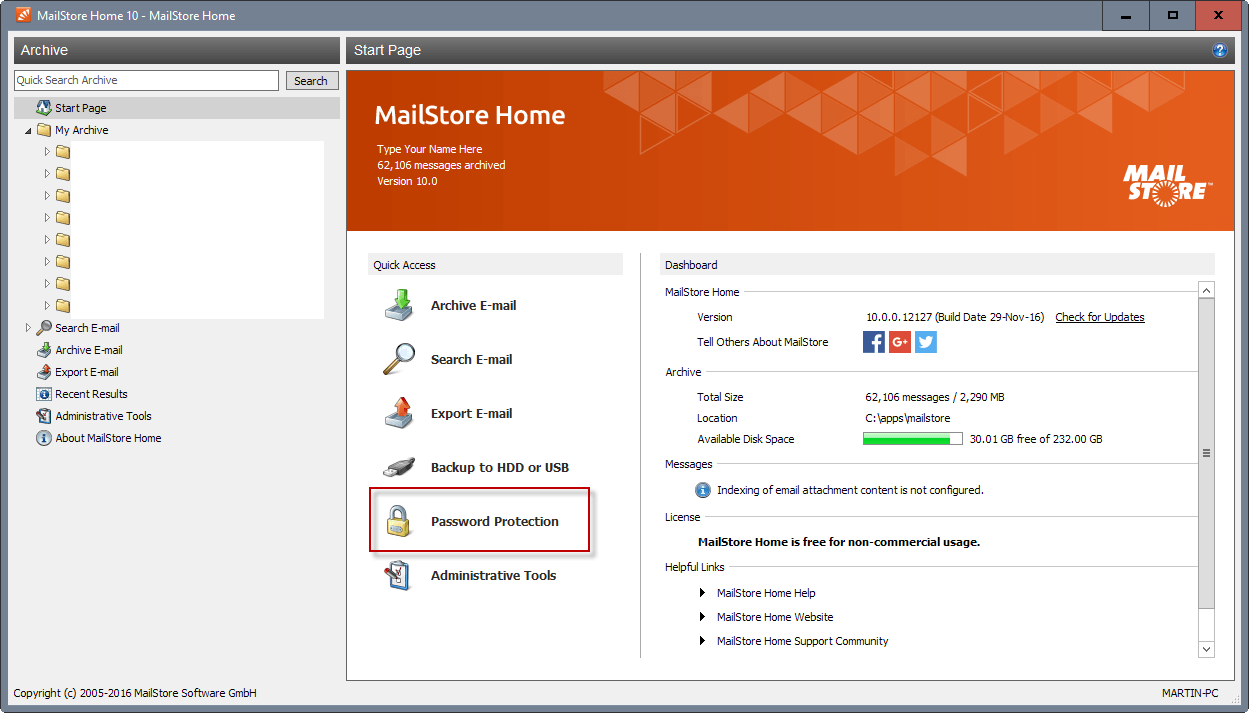 mailstore home 10 interface