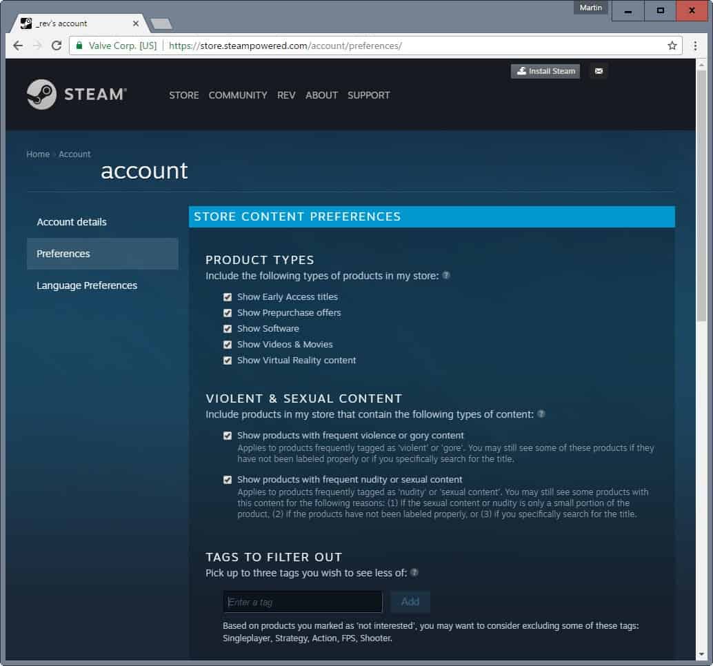 steam store preferences