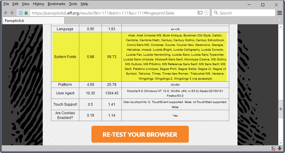 browser font fingerprinting