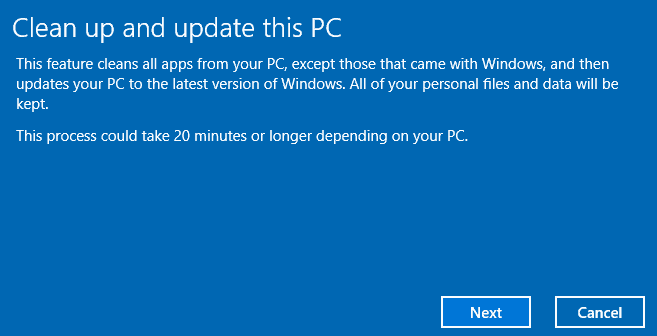 Windows 10 Creators Update: new System Reset option