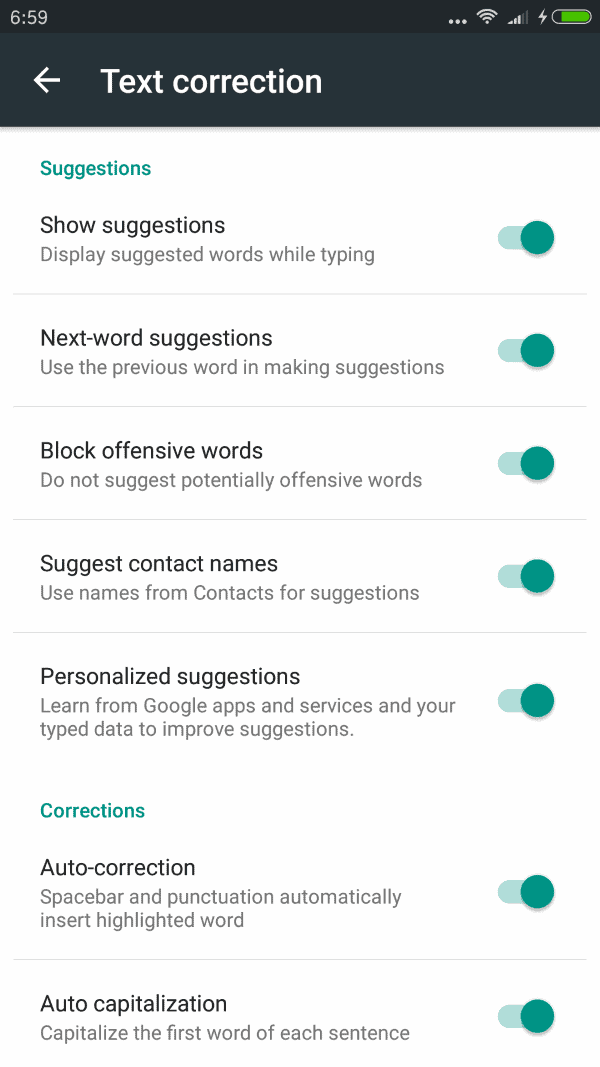 gboard privacy text corrections